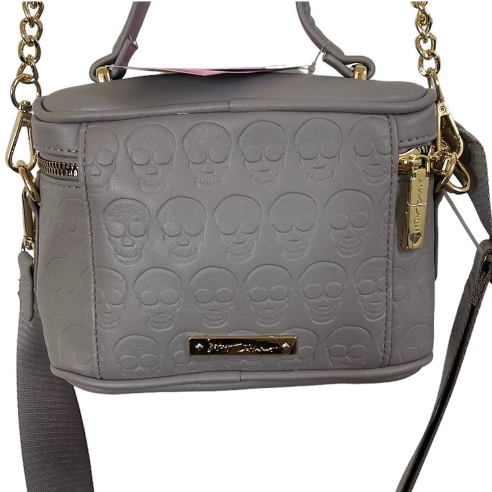 Betsey Johnson Grey Skull Embossed Bag with Removable Pouch